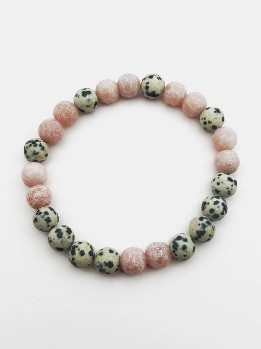 Dalmatian Jasper + Pink Opal Gemstone Bracelet